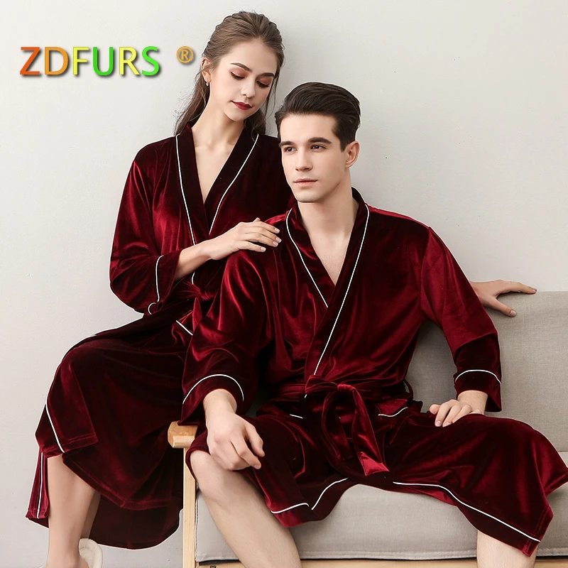 ZDFURS 2018 новый золотой бархатный банный халат летний тонкий для пар домашняя