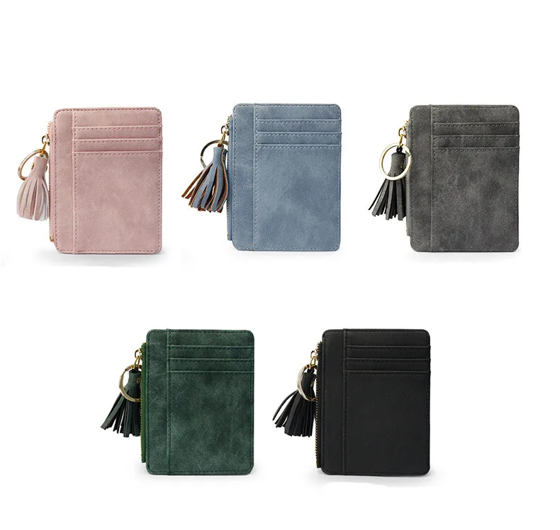 Fashion Slim Women Wallet and Purse Short Bag Small Leather Credit Card Holders Thin Tassel ...