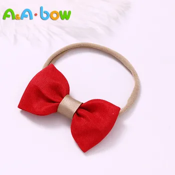 

1Pcs Handmade Nylon Headband With Cotton and linen Bow For cute Baby Girls Hair Accessories High Quality Headwear