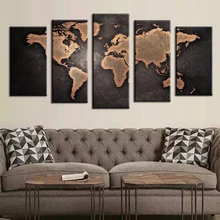 5 PCS Set Huge Black World Map Paintings Print On Canvas HD Abstract World Map Canvas