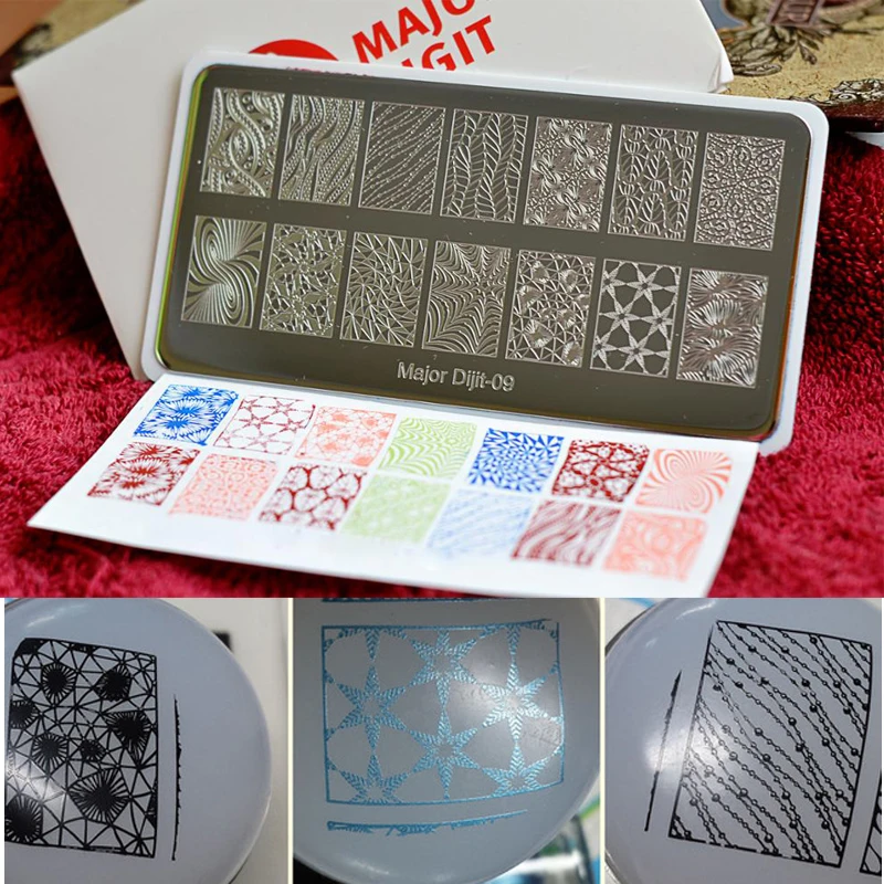Online Top Qualität 10 teile satz Großen Dijit Nagel Stanzen Platten Nail art Stanzen Vorlage Bild Platte Nagel Schablone Mit protectiveback
