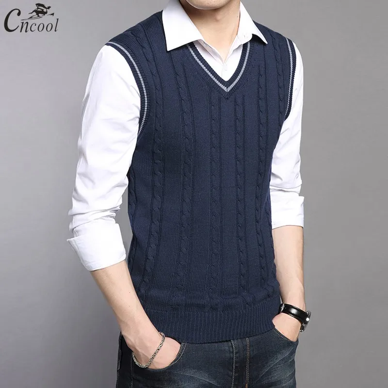 Cncool Wool Vest Men Autumn Winter New Classic V-neck Sleeveless Sweater Men Cotton Knitwear Pull Men Brand Clothing Cncool Wool Vest Men Autumn Winter New Classic V-neck Sleeveless Sweater Men Cotton Knitwear Pull Men Brand Clothing