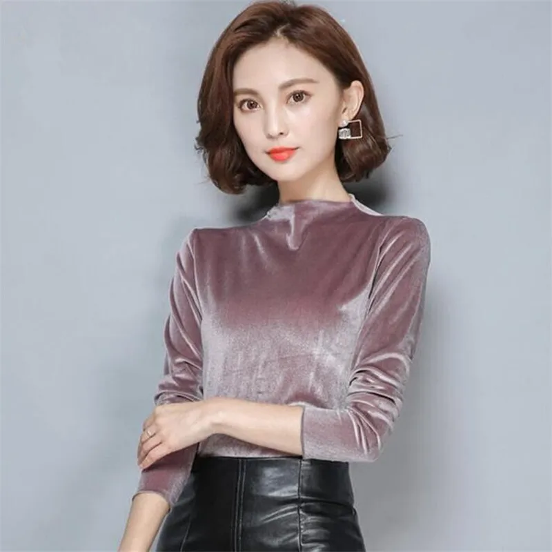 

2019 Autumn Casual Slim Sexy Velvet Blouse,plus size M-6XL 7XL turtleneck warm winter velvet shirt,fashion office Velour blouse