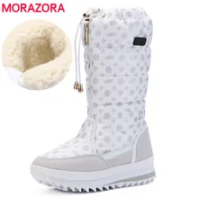 MORAZORA/Новинка года; теплые зимние сапоги; женские замшевые сапоги до середины икры; зимние сапоги на водонепроницаемой платформе; женская обувь; ботинки на меху