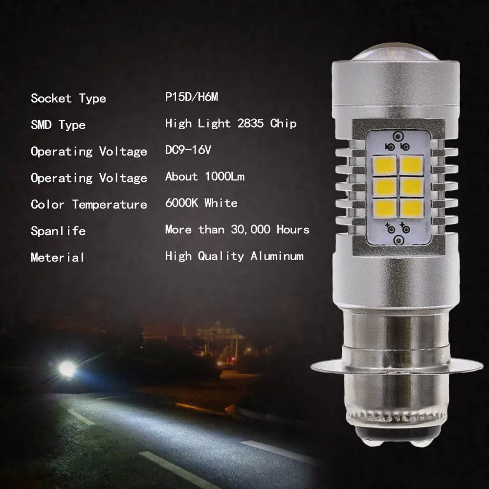 

1pcs 1000LM External Lighting P15D H6M LED Light Source Headlight Fog Lights DRL bulbs For Motorcycle No Hi/Lo Function