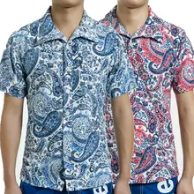 Новая стильная Кнопка короткий рукав с принтом мужская приталенная рубашка с коротким рукавом Повседневная официальная Роскошная рубашка Топы
