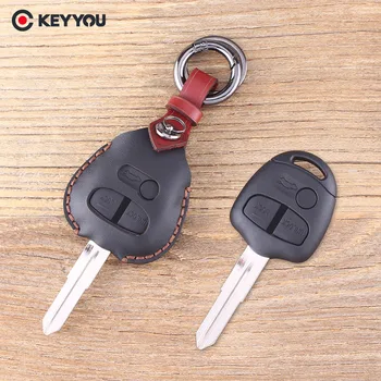 

KEYYOU Replacement 3 Buttons Remote Key Shell For Mitsubishi Lancer Outlander Colt Mirage Leather Key Case Cover