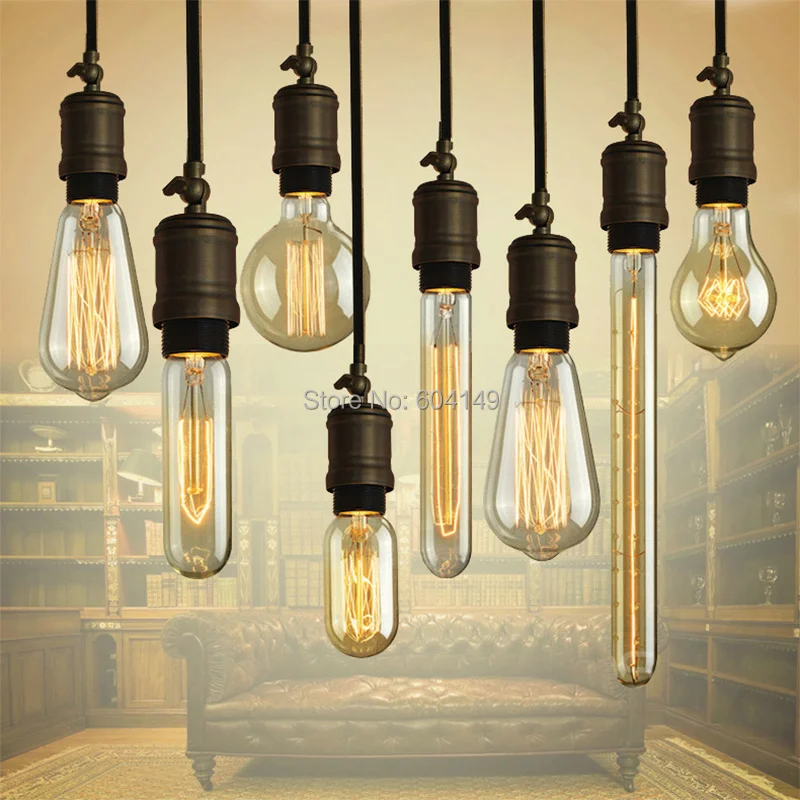 Подвесной светильник в стиле ретро vintage edison bulb DIY веревки кулон ресторан бар E27 углерода лампы 110v 220v нити lampadario промышленные лампы