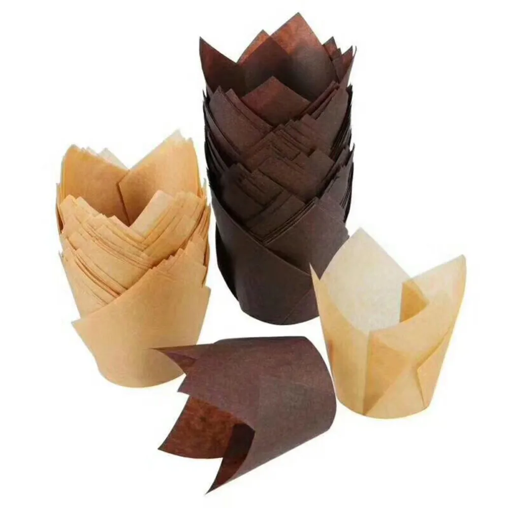 

50Pcs/set DIY Tulips Cupcake Liners Paper Cake Baking Cup Muffin Wraps Cases Disposable Cake Paper Cup Decoration For Party