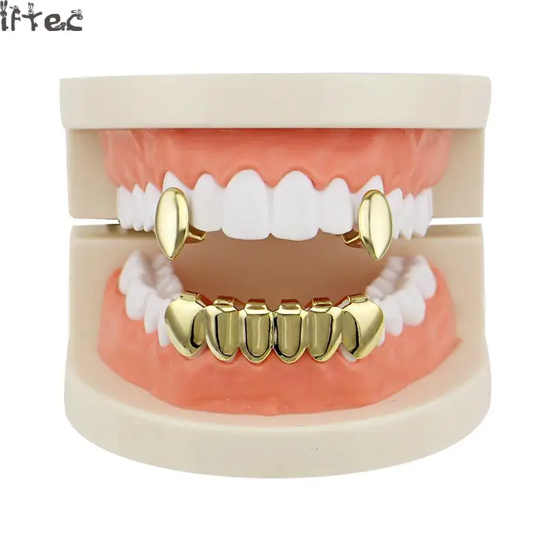 Iftec Gold Teeth Grillz Hip Hop Grillz Set Vampire 2 Single Custome