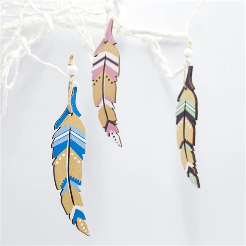 

Christmas Creative Feather Wooden Pendant Decor New Year Feathers Hang Carnival Noel 2020 Christmas DIY Craft Decor Natal Gifts
