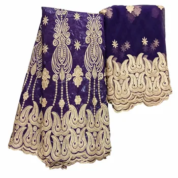 

High Quality 5Yards Bazin Riche 2018 New Design African Bazin lace Fabric+2 Yards Mesh Tulle Lace With Beads KY032520