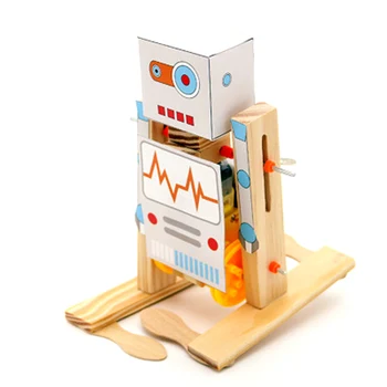 

DIY wooden electric science walking robot toy model kit physical science experiment kit creative robot educational toys gifts