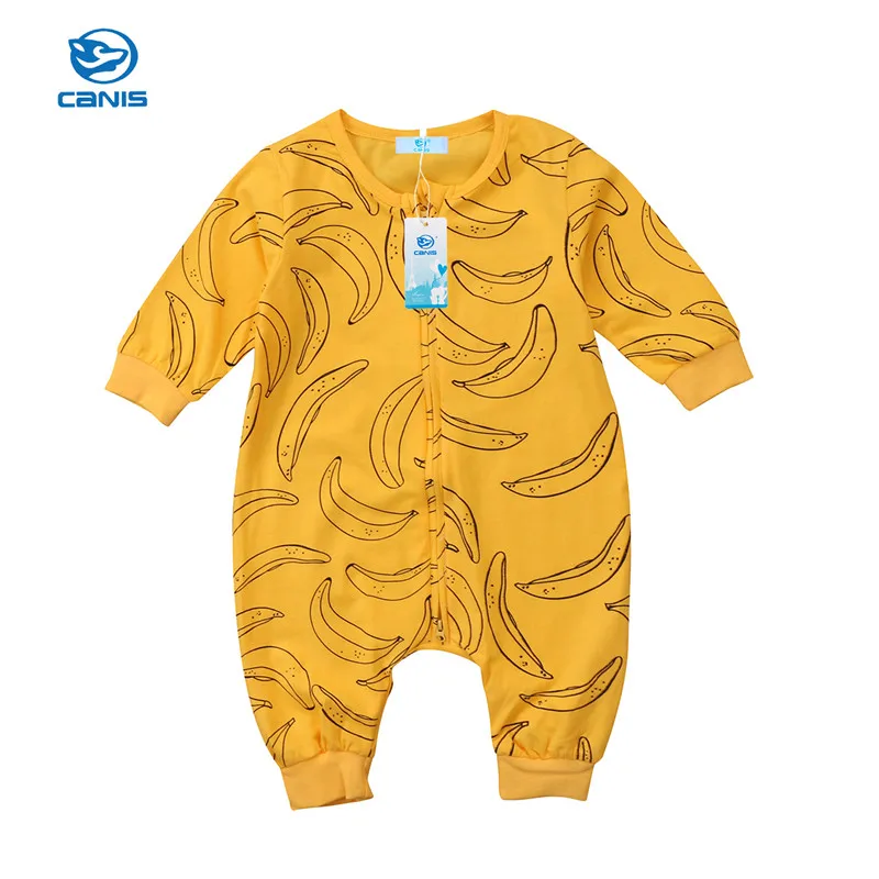 

Newborn Baby Boys Girls Kids Romper Jumpsuit Playsuit Clothes Outfits Adorable Baby Yellow Banana Print Long Sleeve Romper 0-24M