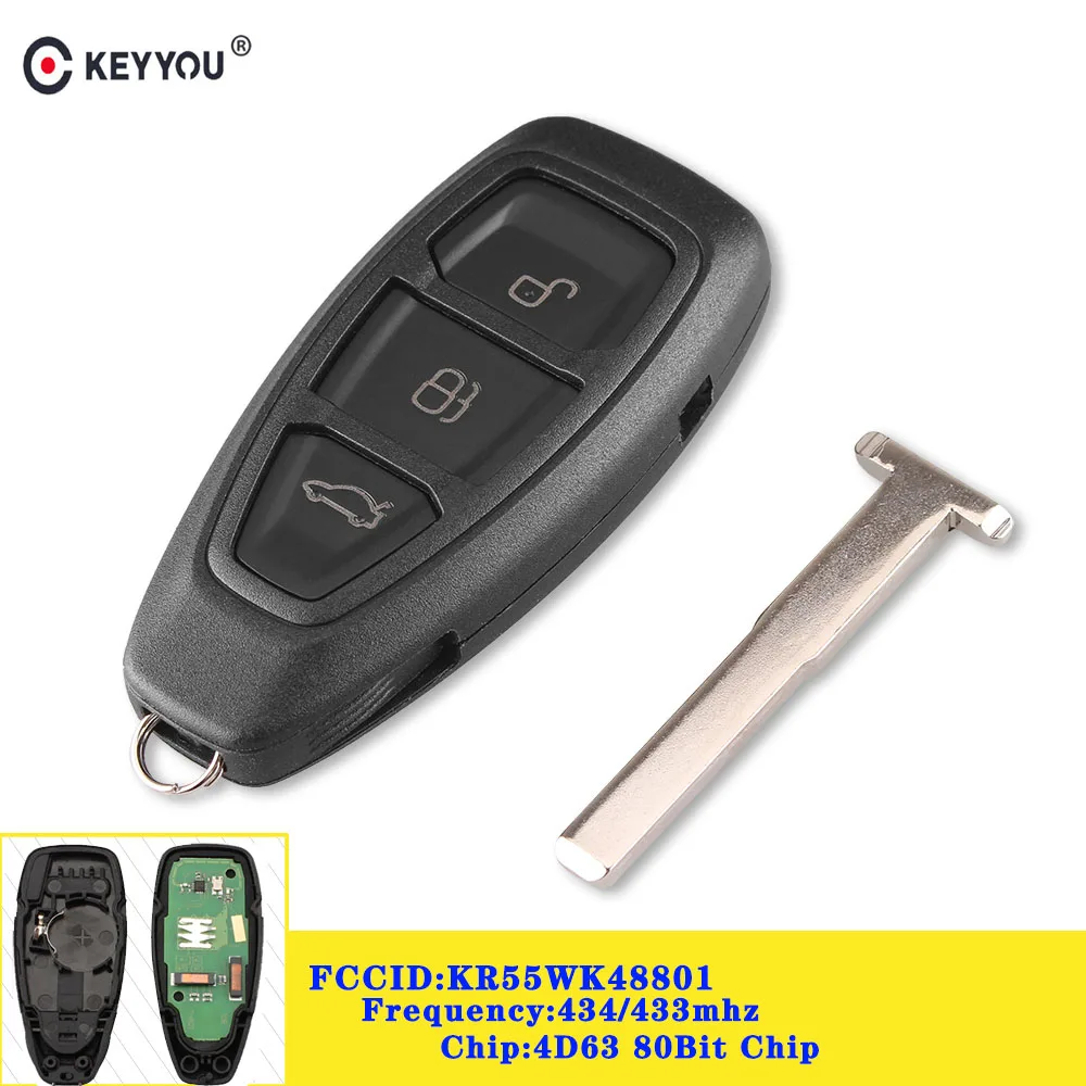 KEYYOU 433/434 МГц 4D63 80Bit чип для Ford KR55WK48801 умный дистанционный ключ без ключа для Ford Focus C-Max Mondeo Kuga Fiesta B-Max