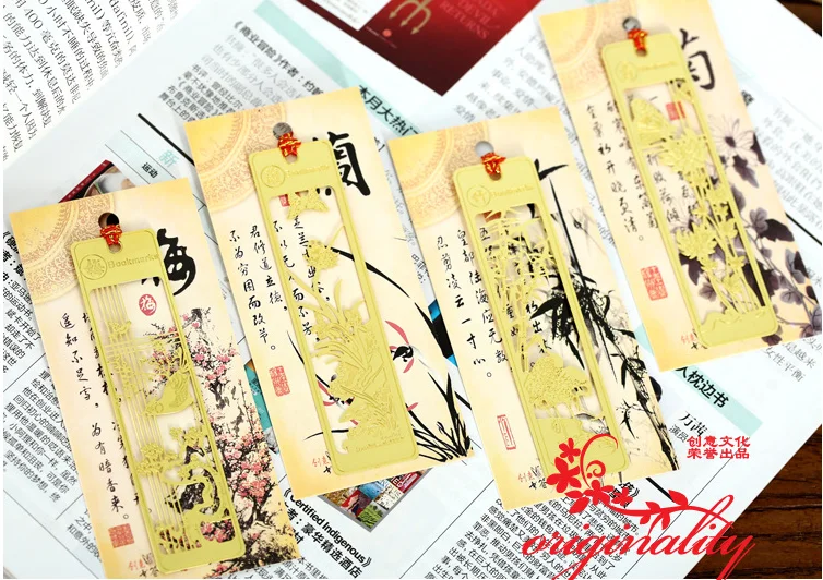 Подарочная Закладка блокнот настольная книга декоративная металлическая Закладка классический китайский стиль 4 избранные сливы орхидеи бамбуковые хризантемы