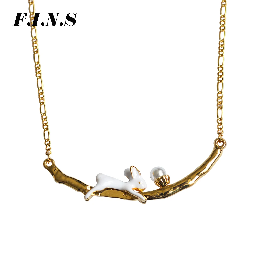 

F.I.N.S Dlicate Chic White Enamel Bunny Necklaces & Pendants for Women Gold Chain Choker Necklace Fashion Collier Femme Jewelry