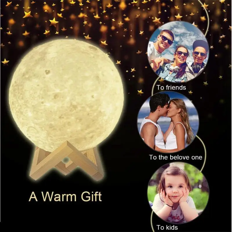 

Creative Moon Lamp Gift Rechargeable 3D Print 7 Color Change Moonlight Touch Switch Night Light Christmas Decorations For Home