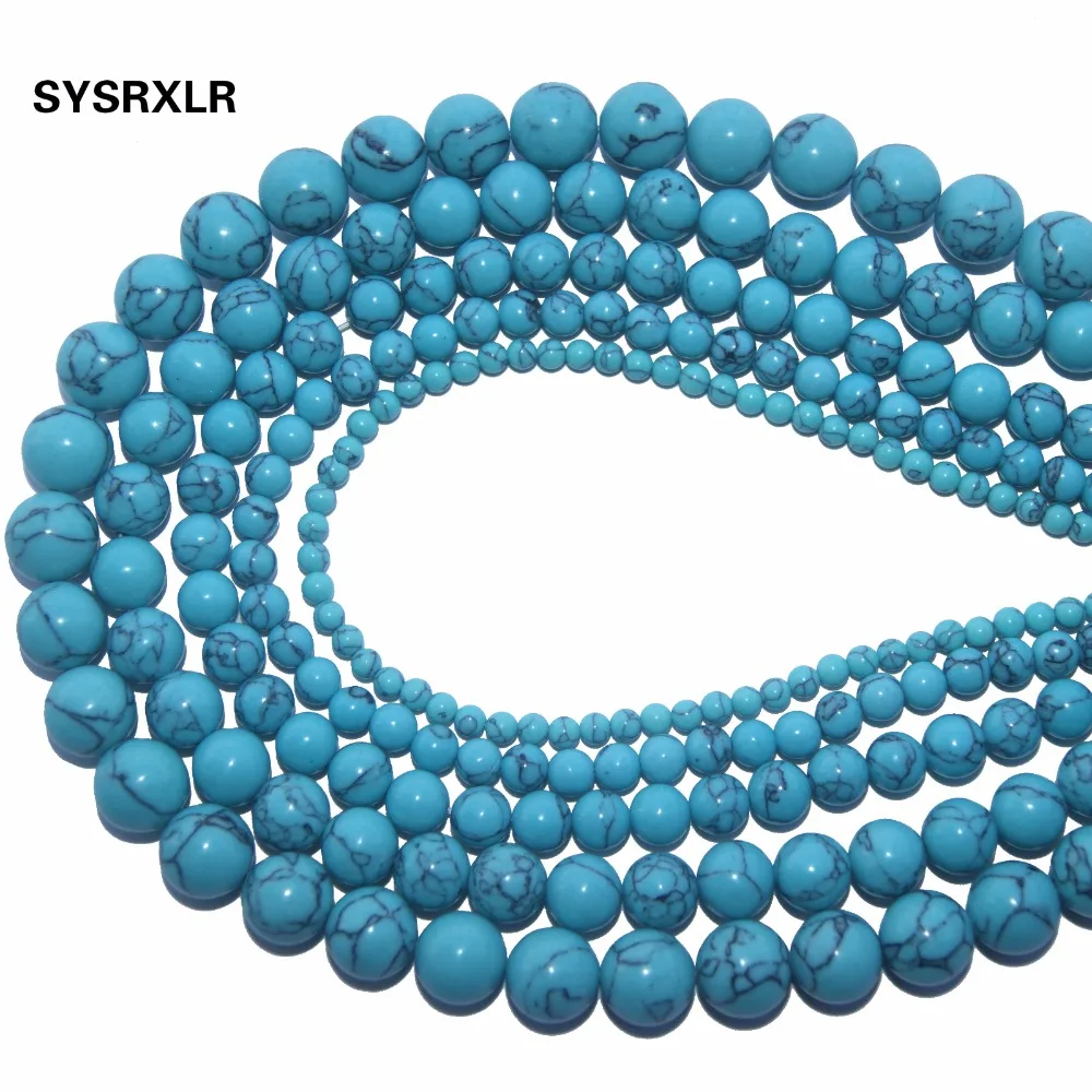 

New Light Blue Synthesis Turquoises Stone Round Loose Beads For Jewelry Making DIY Bracelet Necklace Material 4 6 8 10 12 MM