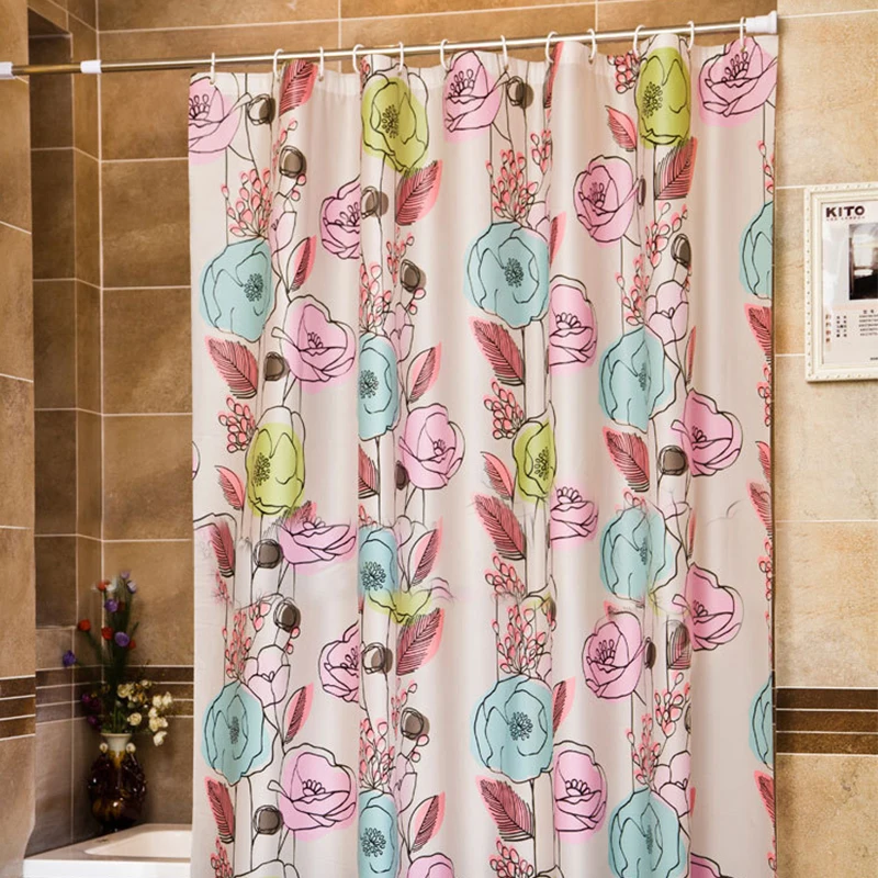 Pastoral Waterproof PEVA Shower Curtains Colorful Flower Printed Eco