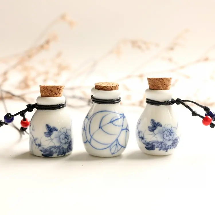 100 шт./лот, пустой керамический флакон для духов многоразового использования, контейнер для эфирного масла в китайском стиле,, ожерелье ручной работы для девочек