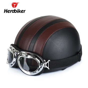 

Motorcycle Helmet Synthetic Leather Vintage Motorsiklet Riding Cycling Cruiser Touring Motor Scooter Open Face Half Helmets