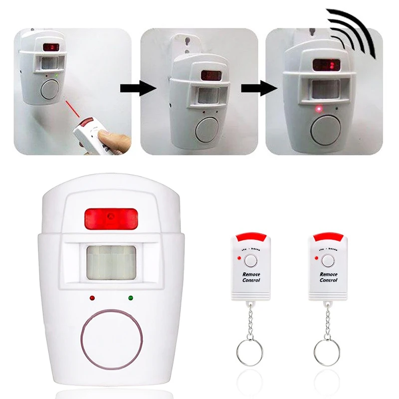 Perro 110dB hogar sistema de alarma de seguridad Sensor de infrarrojos PIR Anti-robo de Detector de movimiento con 2 controlador remoto