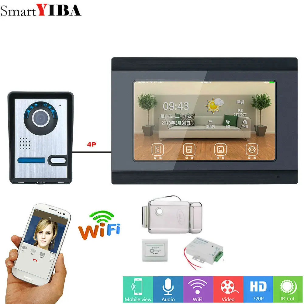 cheap SmartYIBA 7 Inch Color Video Recording WiFi Video Doorbell With 1X Indoor+1X Monitor APP RFID APP Control Door Phone Camera.