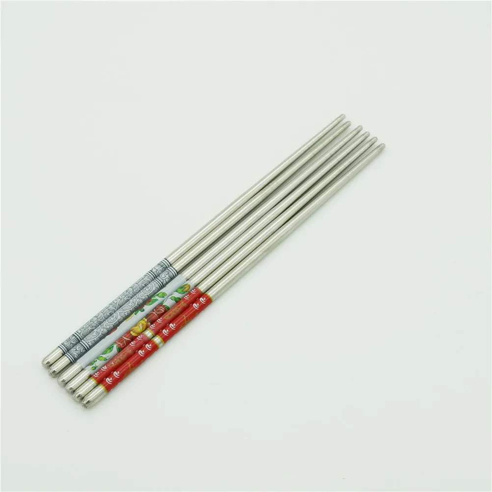 5Pairs Stainless Steel Chinese Traditional Flowers Pattern Chopsticks Kitchen Anti-skip Assorted Chop Sticks Tableware Set 23cm