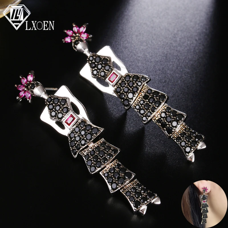 

LXOEN Luxury Ethnic Bohemian Drop Earrings for Women Beautiful Lady Long Black Earrings Jewelry Gift brinco