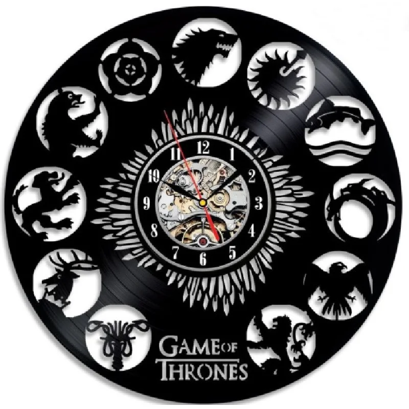 

2019 Wandklok Horloge Murale Vinyl Record Wall Clock Design Decoration Game Of Thrones Hanging Clocks Watch Home Decor Silent
