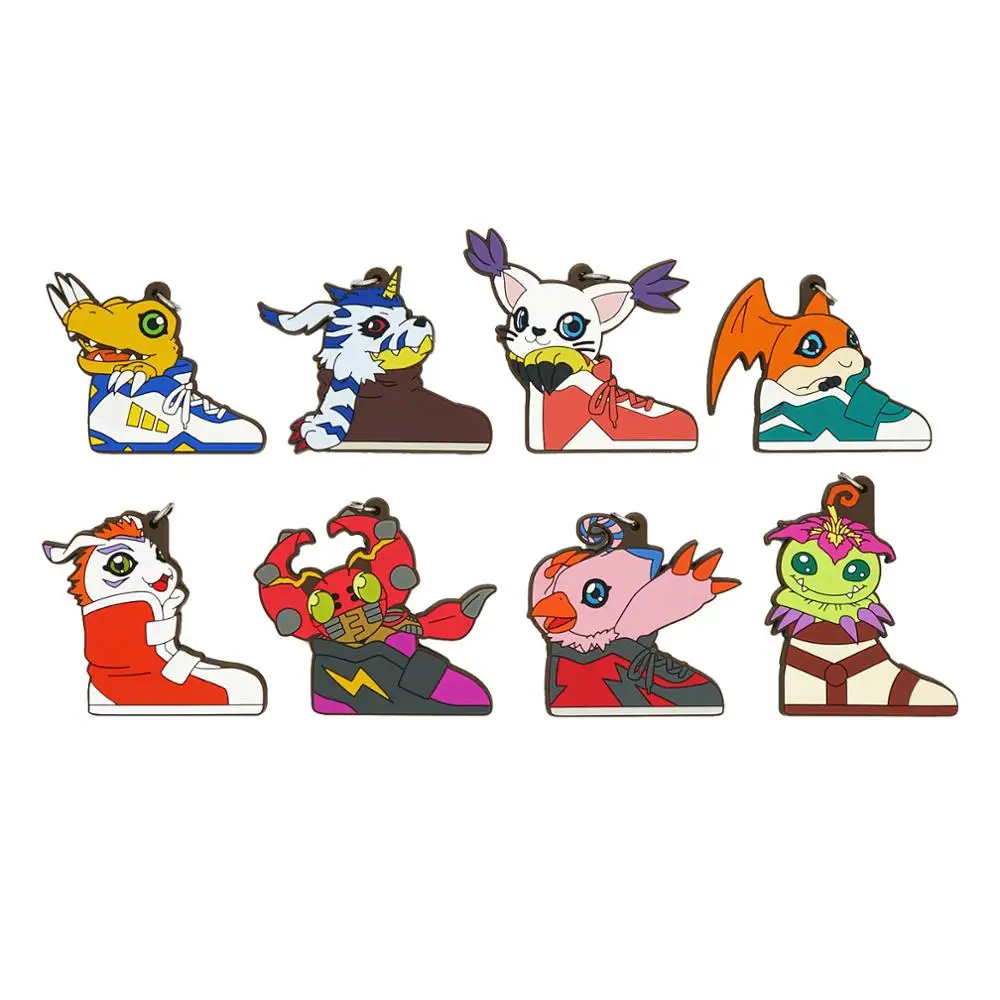 

Digimons Anime Digital Monster Agumon Gabumon Gatomon Patamon Tentomon Piyomon Gomamon Halloween Shoes Anime Rubber Keychain