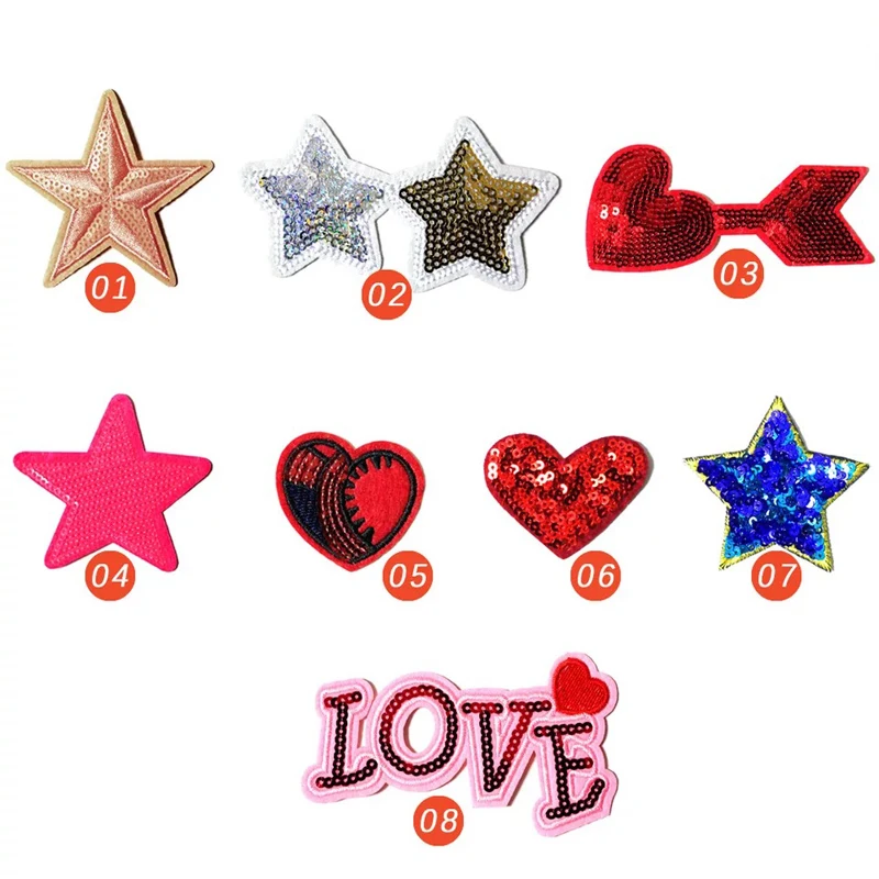 

Red Romantic Love Star Embroidery Patch Sequin patch Ironing hand seams DIY garment decorative cloth paste with hole-filling