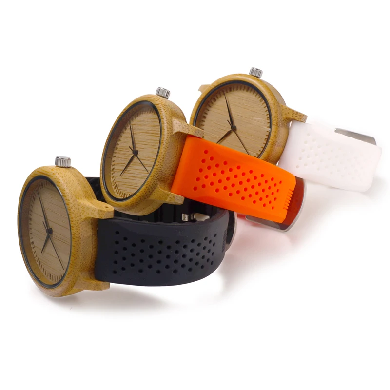 BOBO BIRD Men Design Bamboo Wood Quartz Watch Japanese Movement With Silicone Strap Ladies Watchreloj de silicon para mujer
