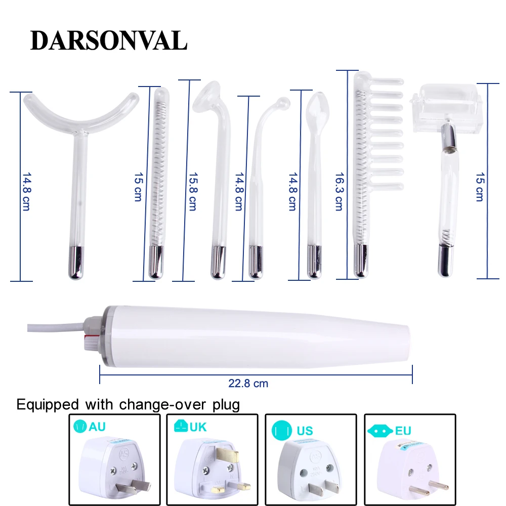 Дарсонваль, высокочастотный портативный аппарат для лица, фиолетовый луч, фиолетовый светильник, электрод, палочка, 7 трубок, уход за кожей, массажер для лица