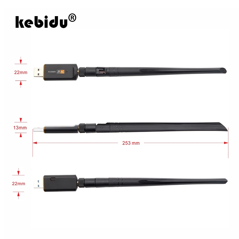 Kebidu USB 3,0 беспроводной Wifi адаптер 2,4 ГГц/5 ГГц Двухдиапазонная сетевая карта 1200 Мбит/с супер скорость RTL8812 с 5dBi антенной для ПК
