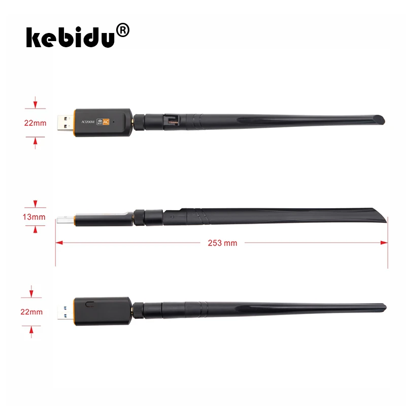

kebidu USB 3.0 Wireless Wifi Adapter 2.4Ghz/5Ghz Dual Band Network Card 1200Mbps Super Speed RTL8812 With 5dBi Antenna For PC