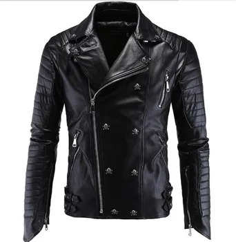 

New Motorcycle Jacket Fashion PU Moto Leather Jackets Mens Faux Jacket Slim Fit Coats Moto Skull Jacket Coats Black
