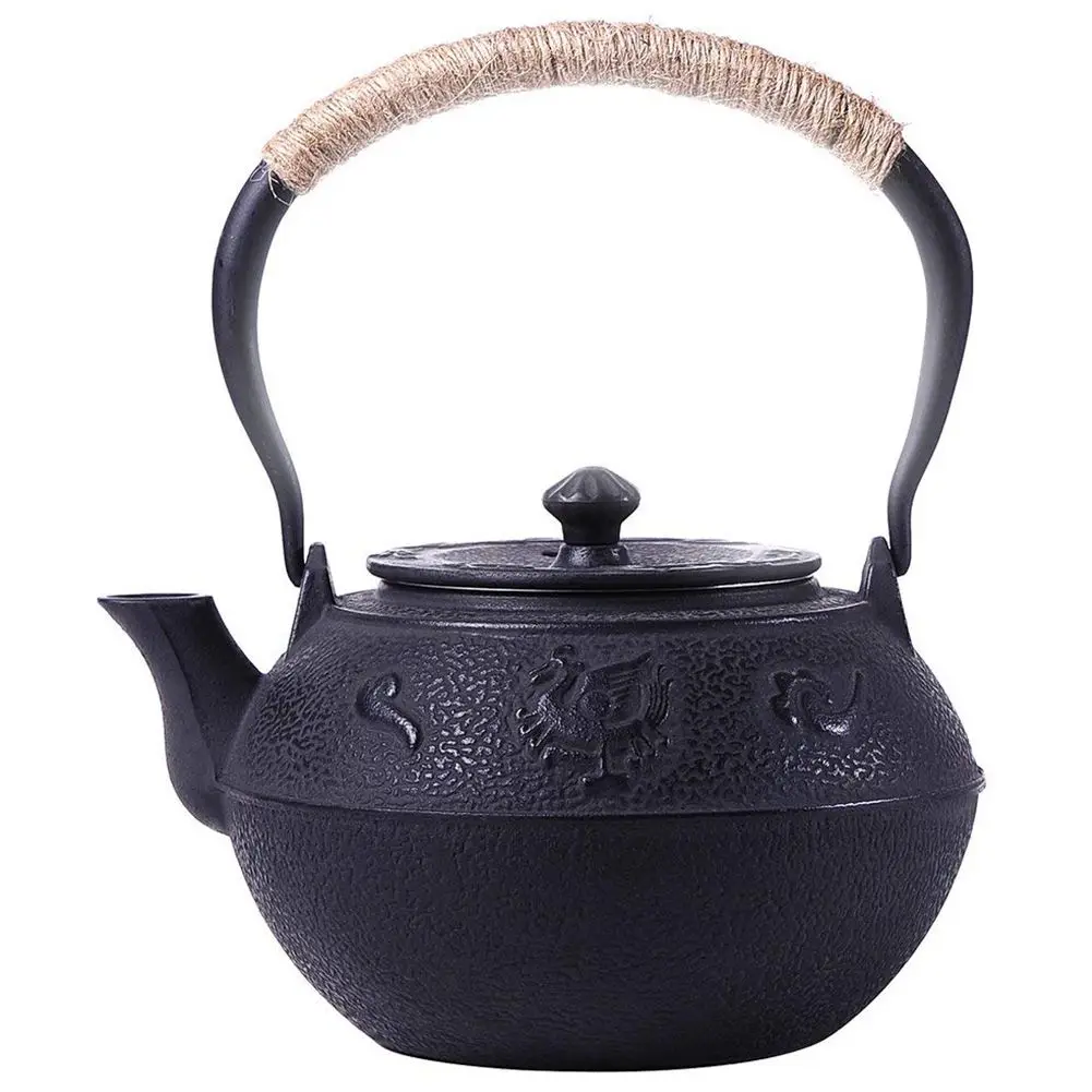 Японский чугунный чайник с ситечком для заварки из нержавеющей стали Suzaku 40 унций(1200 мл - Цвет: Black