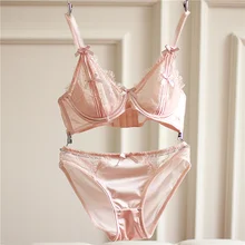 Сексуальный кружевной бюстгальтер и трусики набор бюстгальтер с ультратонкими чашечками женское нижнее белье набор бант Прозрачный Кружевной Костюм Hi-Q yw162