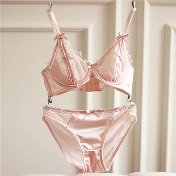 

sexy ladies lace bra and panty set ultrathin cup women Underwear Set bowknot transparent lingerie suit Hi-Q yw162