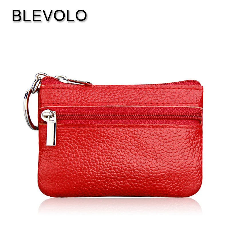 BLEVOLO Mini Square Female Purse Zipper Real Leather Coin Purses Korean