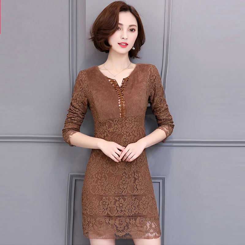 Женское черное кружевное платье Vestidos Осень Зима Vadim повседневное модное вечернее