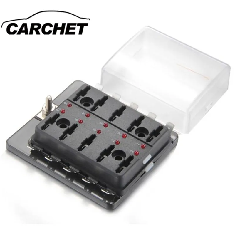 CARCHET 10 Way Waterproof Blade Fuse Box Holder with LED WARNING Kit for Car Boat Marine Caravan Trike DC 12V | Автомобили и