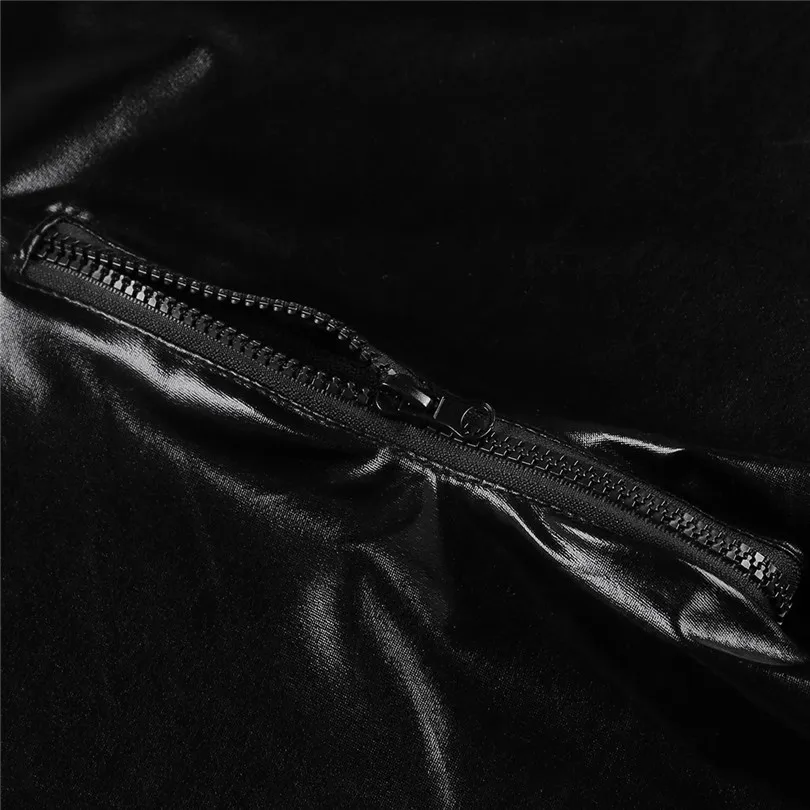 iEFiEL Black Faux Leather Mens Lingerie Stretchy Short Sleeves Zipper Crotch Full Body Leotard Jumpsuit Male Nightclub Bodysuit