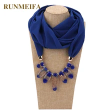 RUNMEIFA, ювелирное изделие, ожерелье, шарф, сплошной цвет, шифон, смола, бусины, кулон, женский шарф, весна-осень, мусульманский головной платок, шарфы, хиджаб