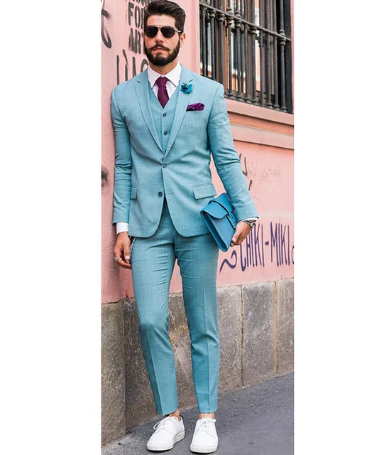 Custom Made Mint Green Two Buttons Groom Tuxedos Wedding Suits For