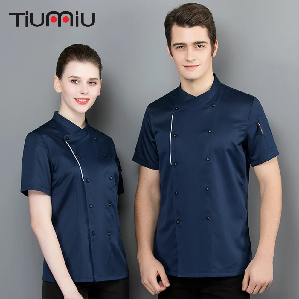 

2019 Chef Jacket Short Sleeve Restaurant Uniform Food Service Chef Shirt Kitchen Cooking Bakery Sushi Cafe Men Women Work Coat