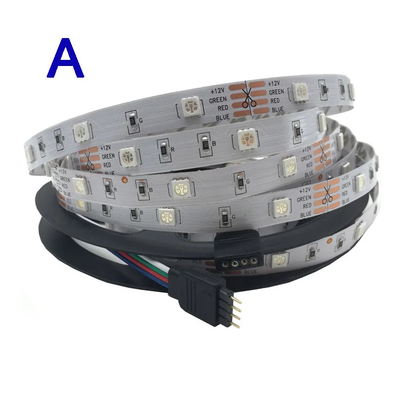 Светодиодная лента RGB, светильник 5050 smd, гибкая светодиодная лента постоянного тока 12 В, 60 светодиодов/м, 5 м, RGB Светодиодная лента, не водонепроницаемая, 44 кнопки, контроллер, комплект адаптеров - Испускаемый цвет: A
