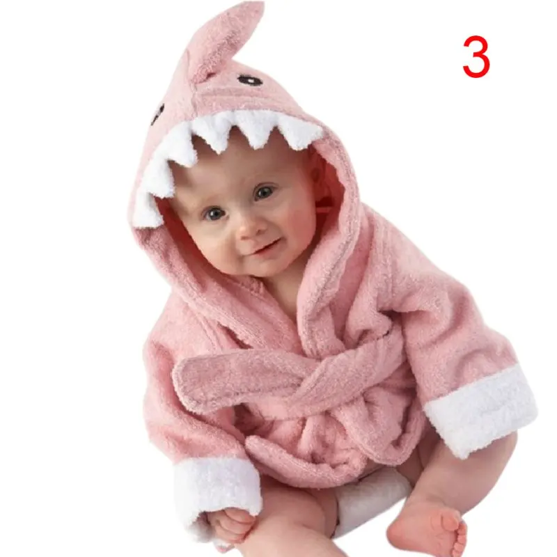 Winter Spring Autumn Animal Style Baby Clothing Boys Girls Robes Cartoon Bathrobe Sleepwear Robe - Цвет: Pink Shark